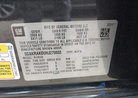 2017 Buick Enclave Convenience из США, поврежденный, VIN 5GAKRAKD0HJ279803